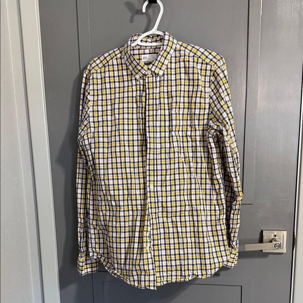 GAP Men's Plaid Shirt in Yellow and Blue